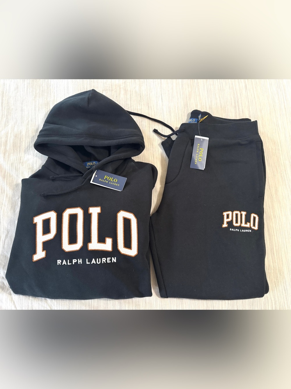 Polo Ralph Lauren Black Spellout Logo Hoodie and Joggers Set size L